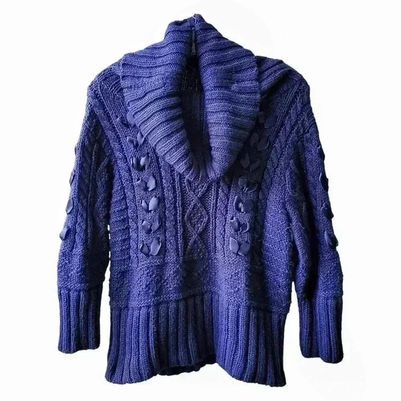 Ralph Lauren Denim & Supply Sweater Women L Navy Cable Knit Cowl - Picture 1 of 10